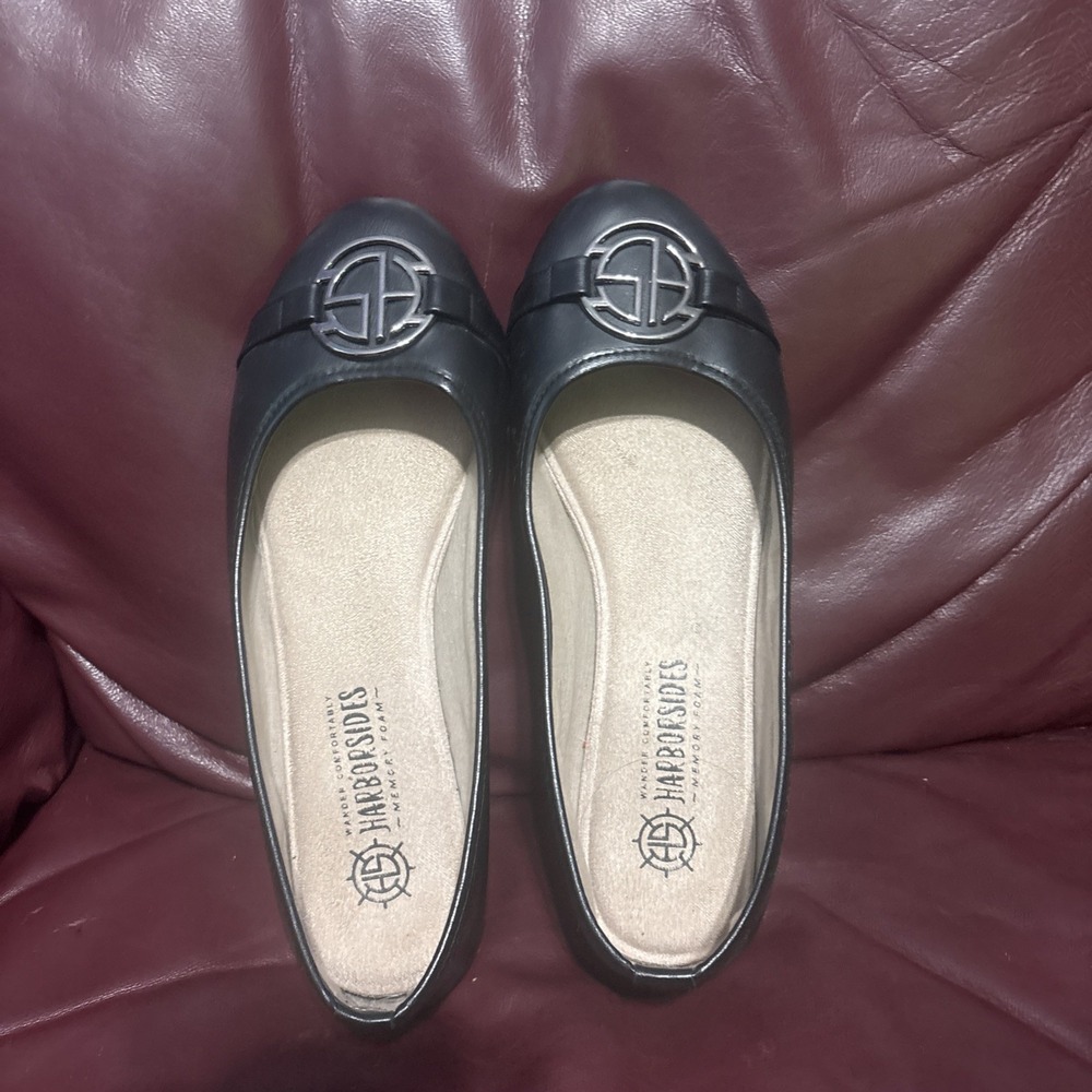 Harborsides Memory Foam Wide‎ Flats Size 9w Black Leather Slip On